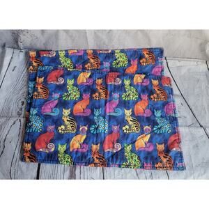 Set Of 2 Handmade Quilted Cat Print Placemats 16x11 Inches